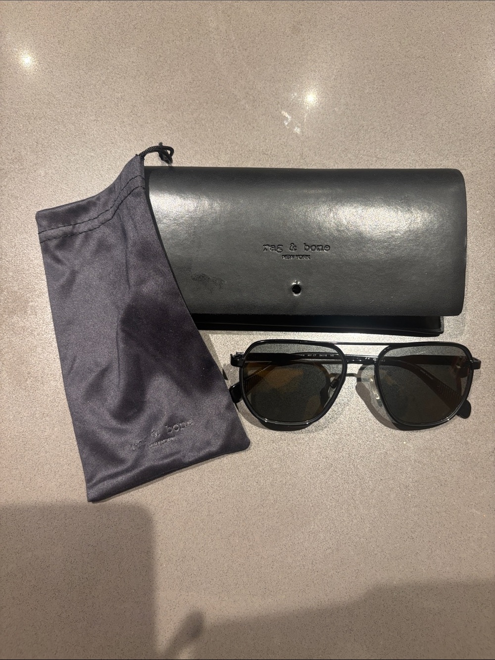 rag & bone Black Sunglasses Case with Black Soft Pouch and Sunglasses